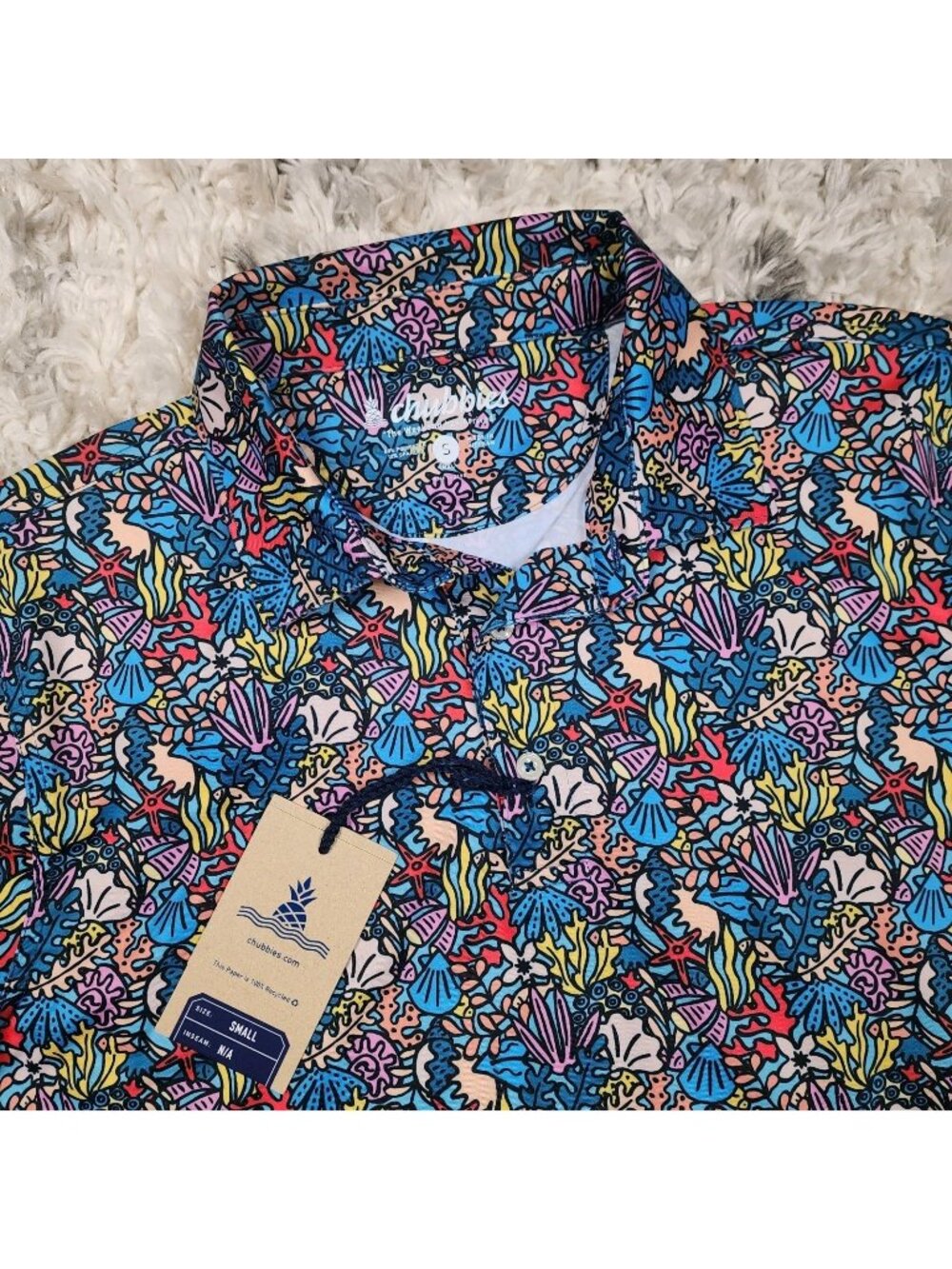 NEW Chubbies Performance Polo Shirt Men SMALL Floral Reef Abstract Stretch Golf